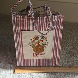Longaberger Red and Blue Striped Tote with Floral Basket